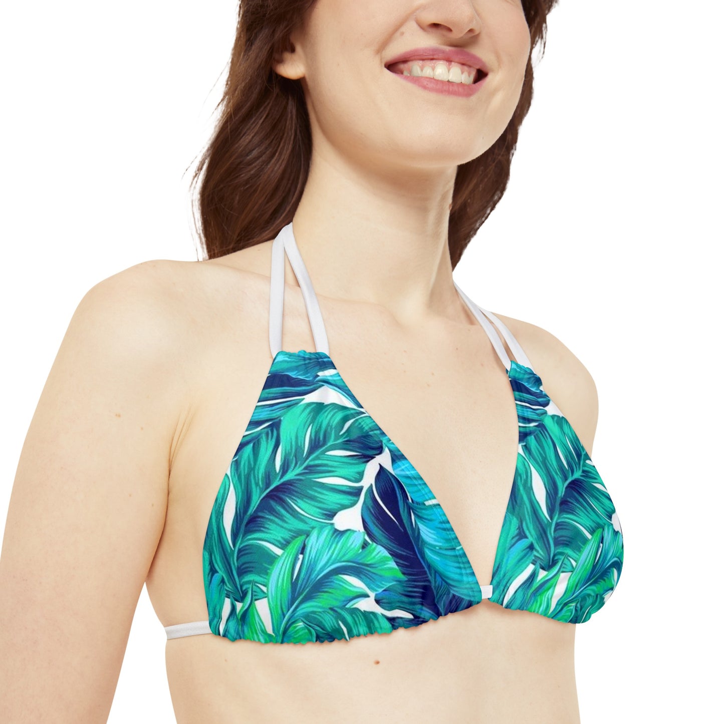 Leaves Strappy Bikini Set Aquamarine