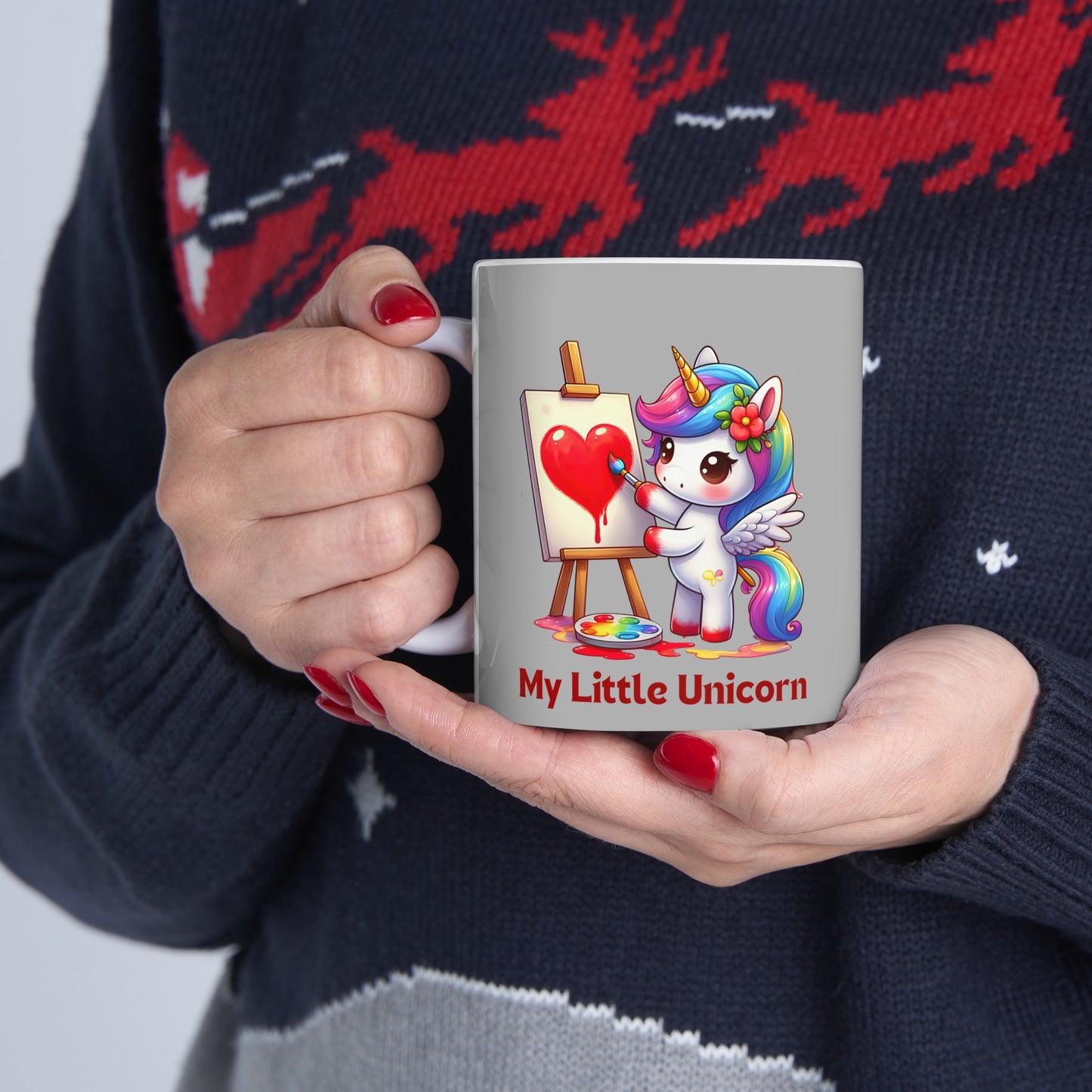 My Little Unicorn Heart Mug 11 Ounces Light Grey