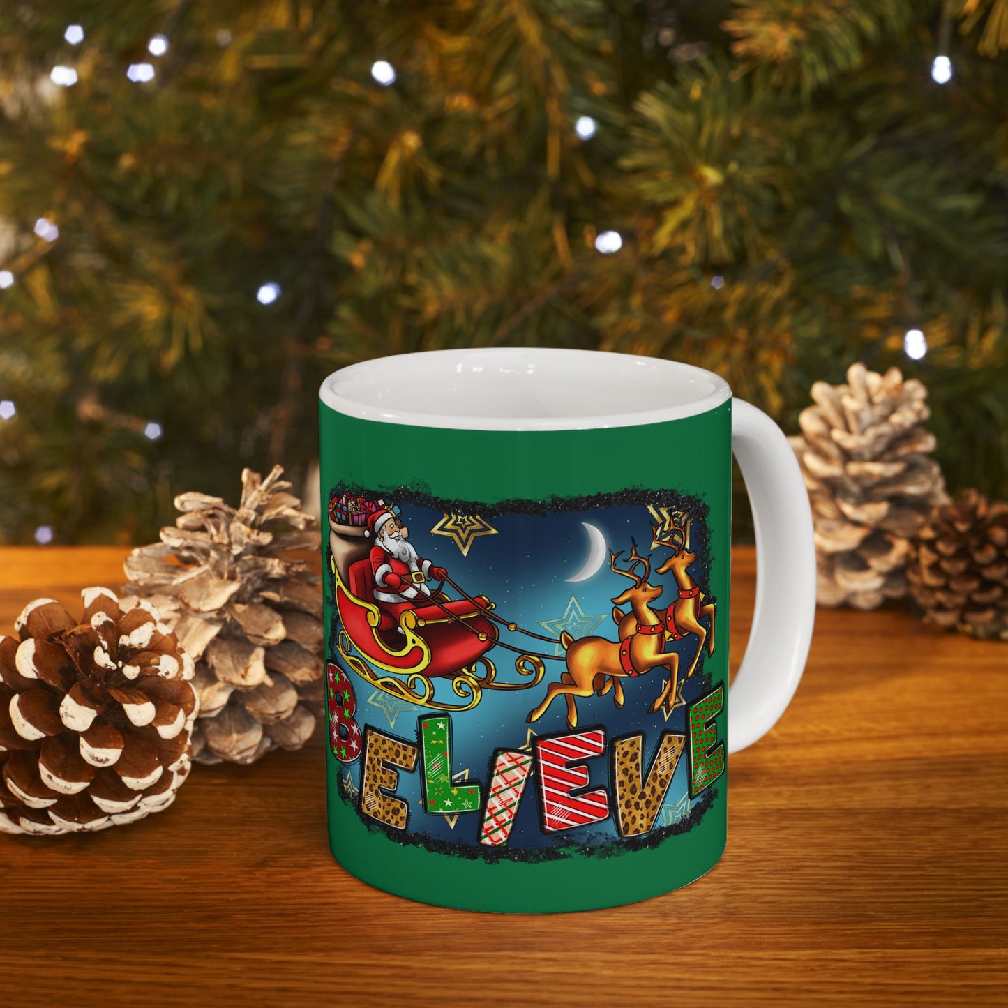 Merry Chritsmas Mug 11-15 Onces Dark Green