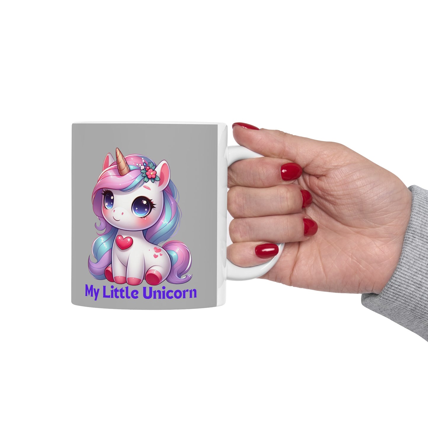 My Little Unicorn Heart Mug 11 Ounces Light Grey