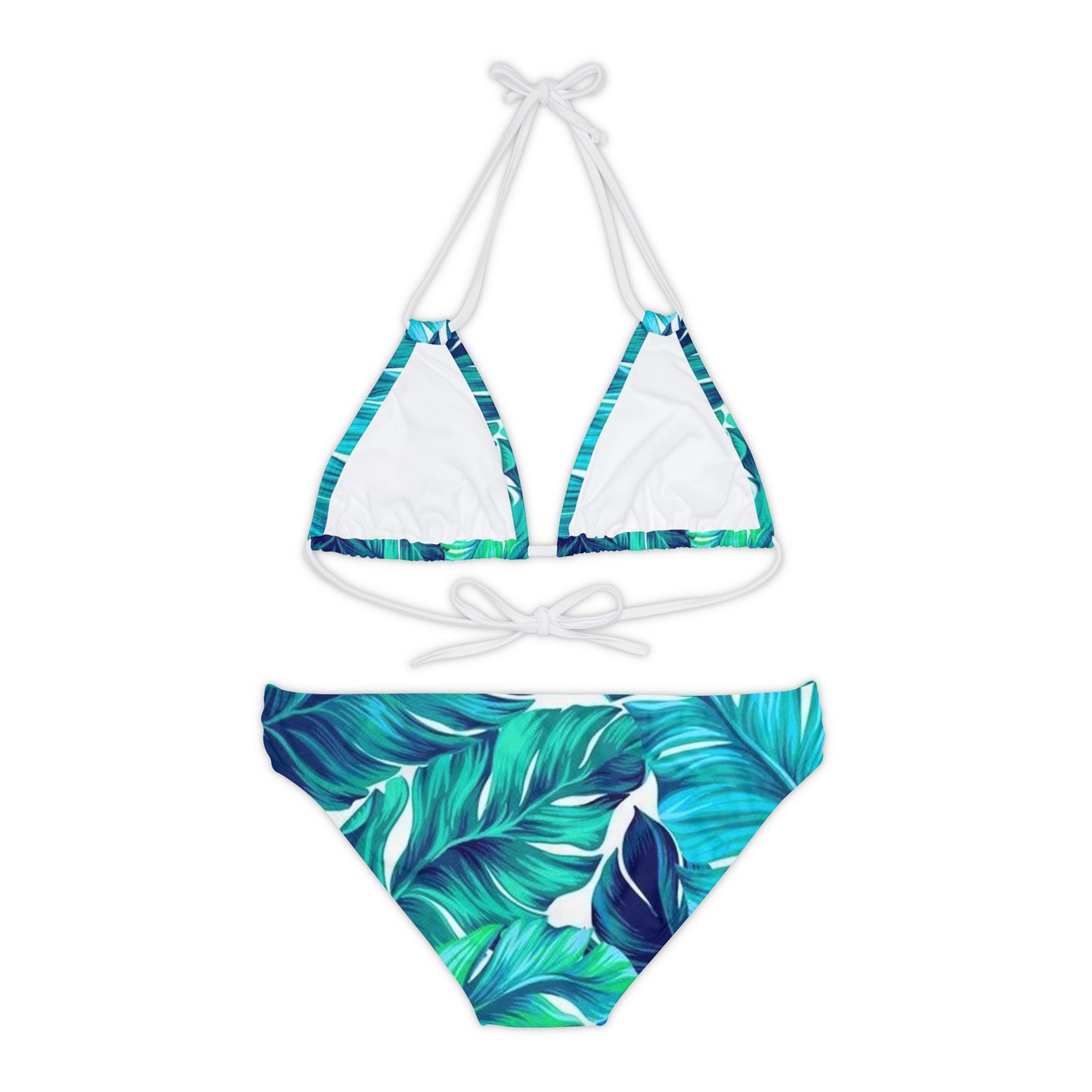 Leaves Strappy Bikini Set Aquamarine