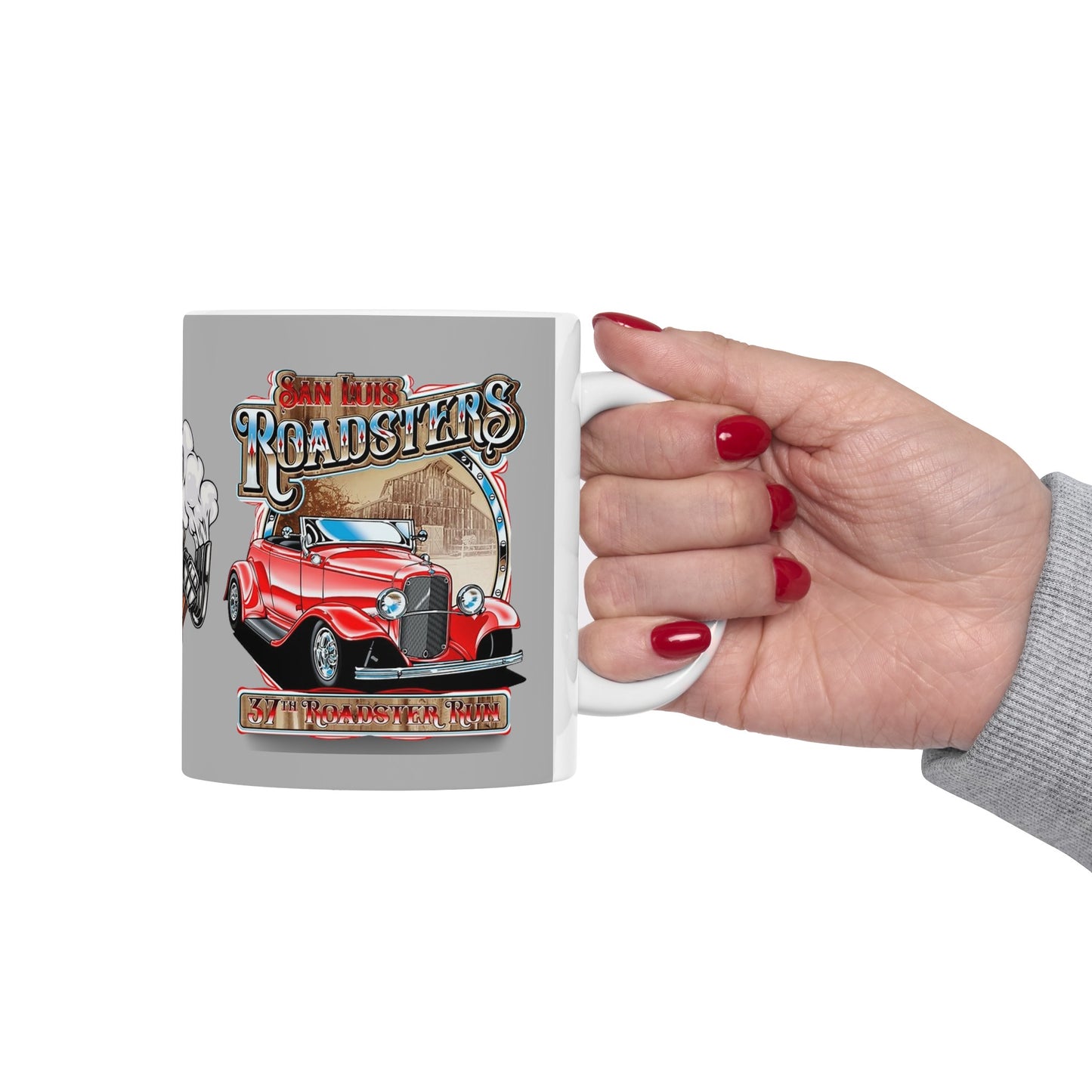 Roadsters Engine Mug 11 Ounces Light Grey