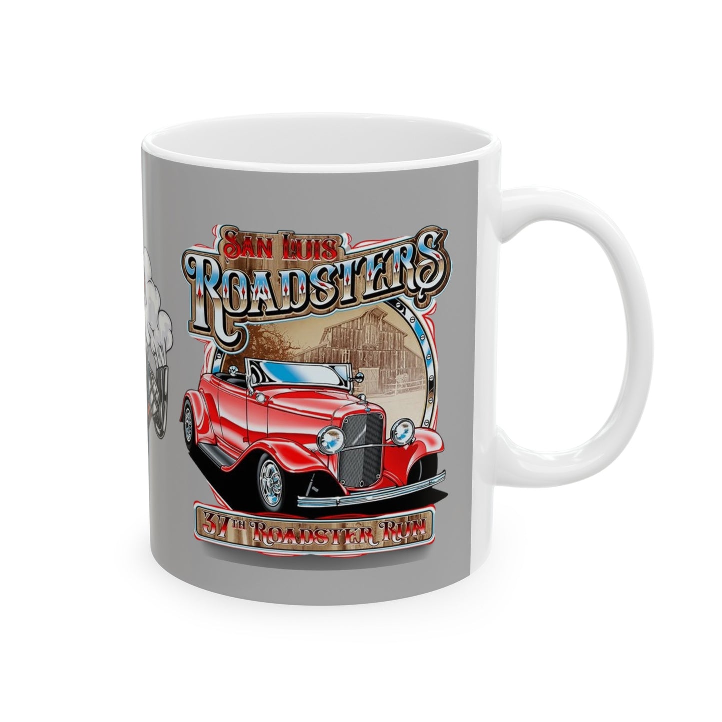 Roadsters Engine Mug 11 Ounces Light Grey