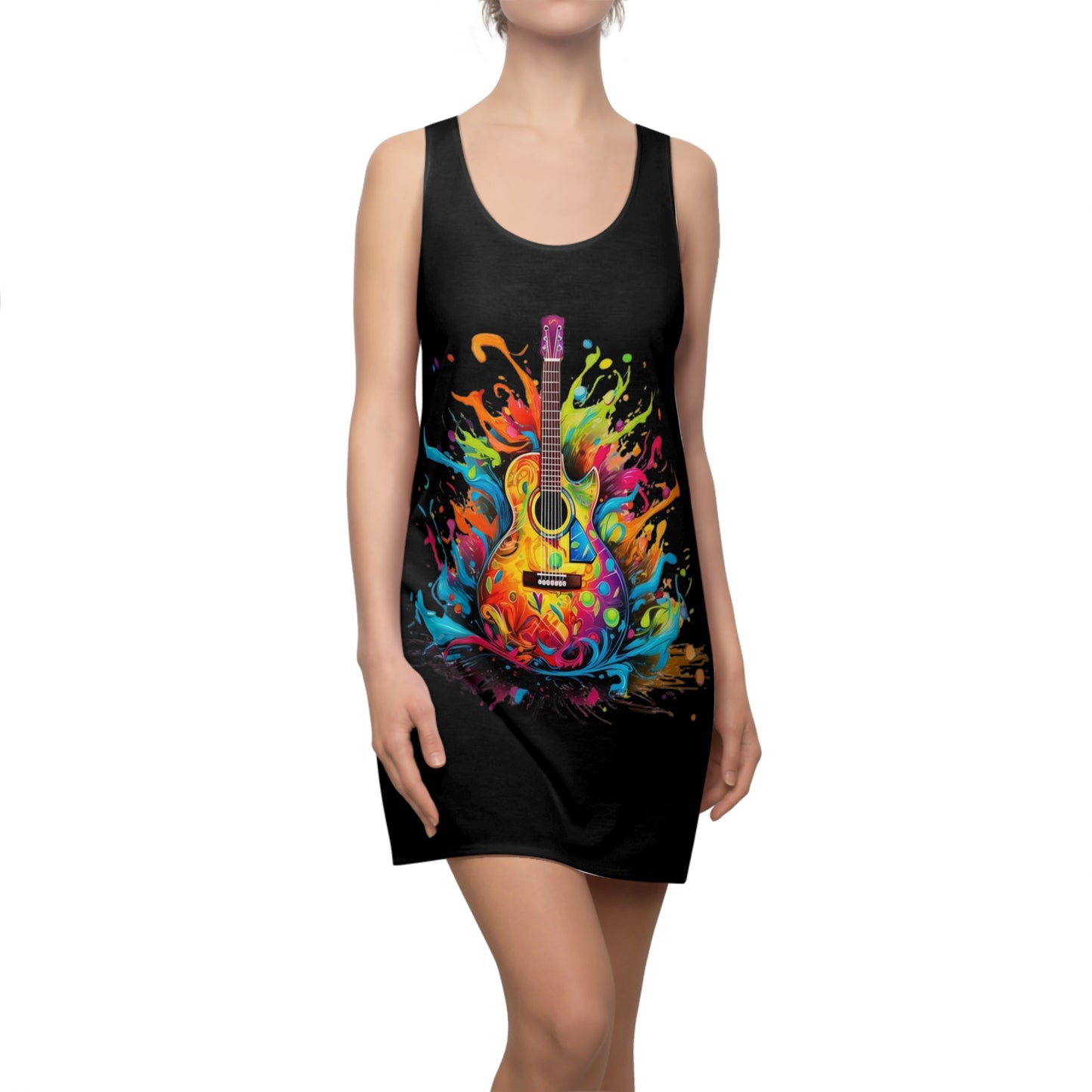 Guitar Women's Cut and Sew Racerback Dress Black