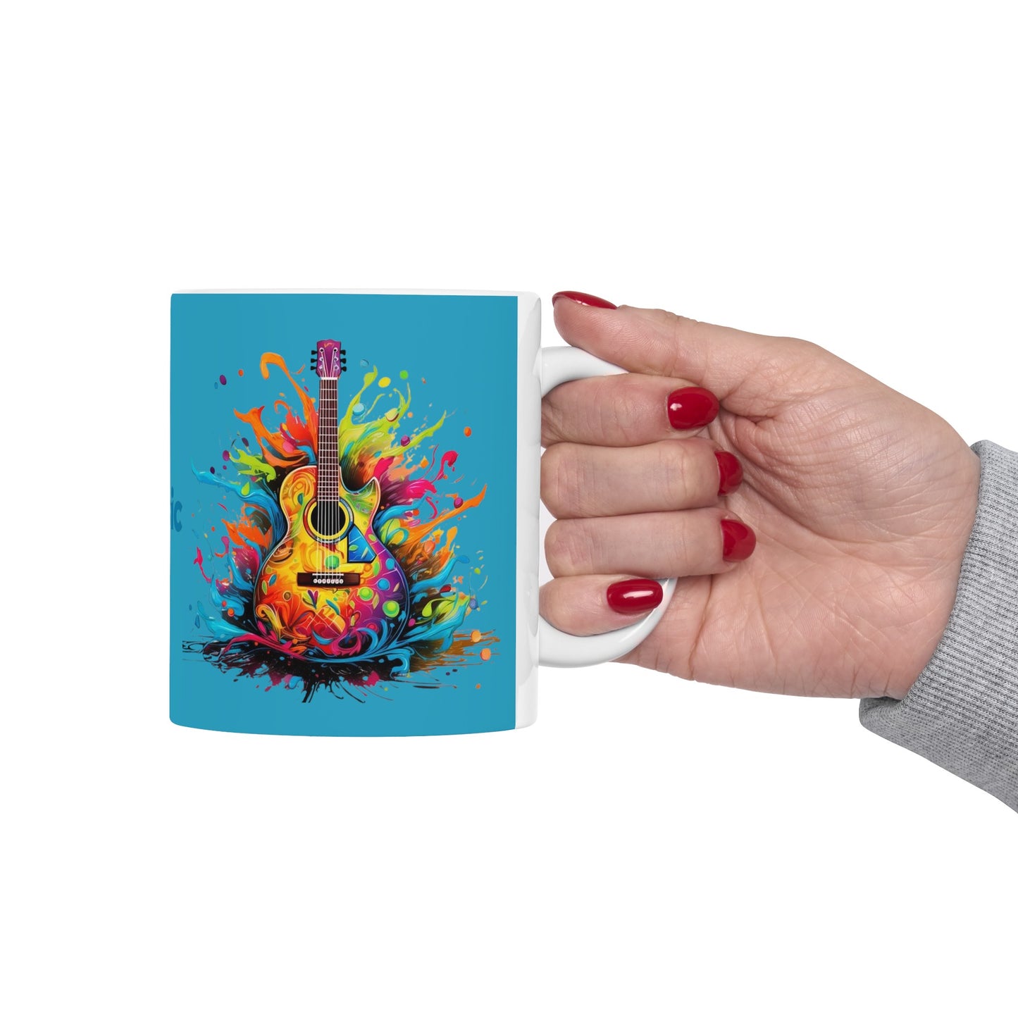 I Love Music Mug 11 Ounces Turquoise