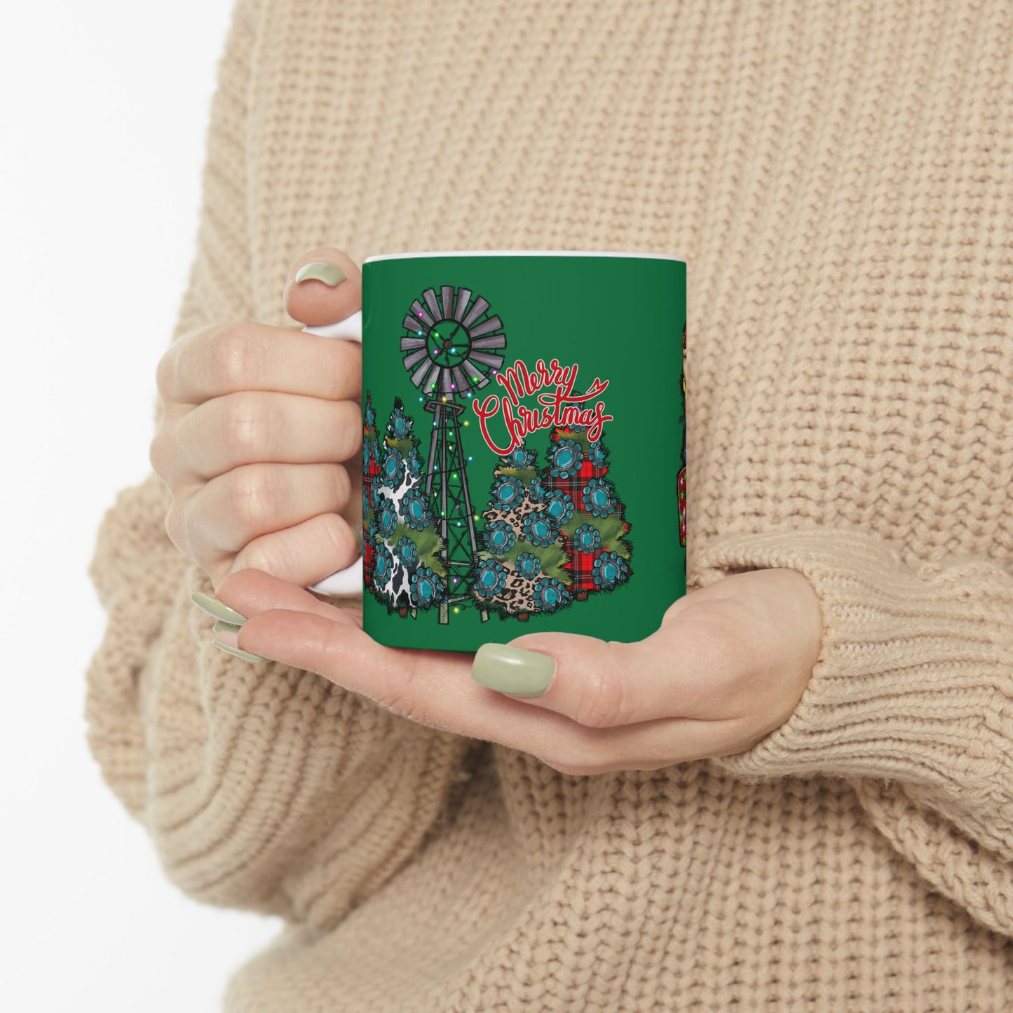 Merry Chritsmas Mug 11-15 Onces Dark Green