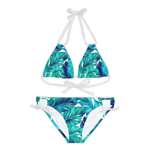 Leaves Strappy Bikini Set Aquamarine