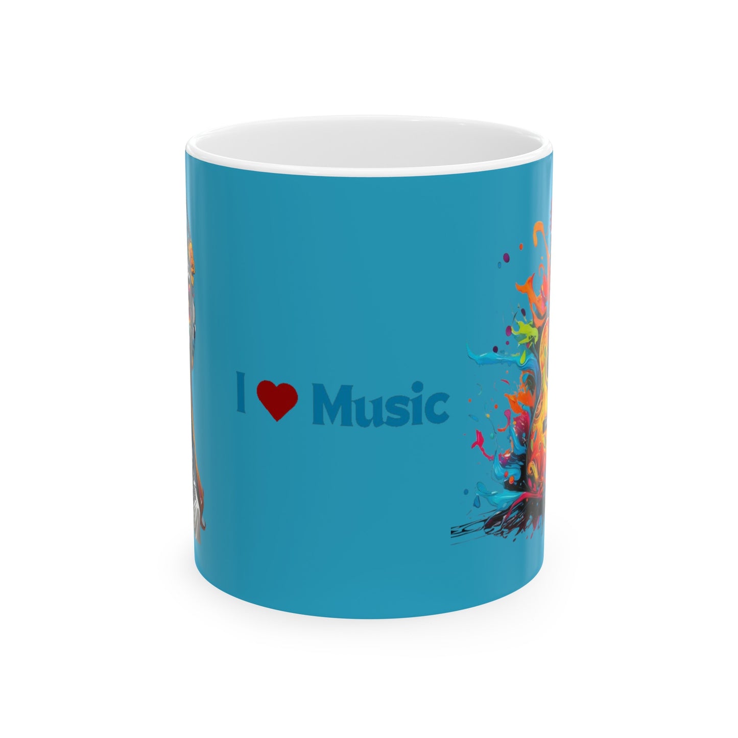 I Love Music Mug 11 Ounces Turquoise