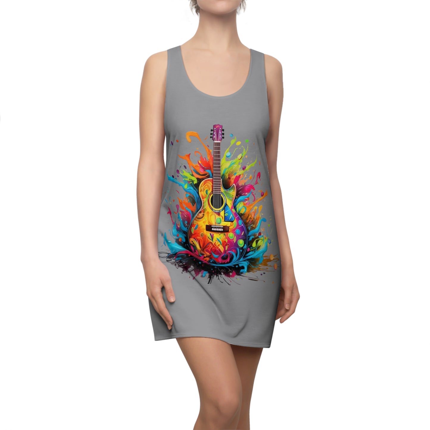 Guitar Women's Cut and Sew Racerback Dress Grey