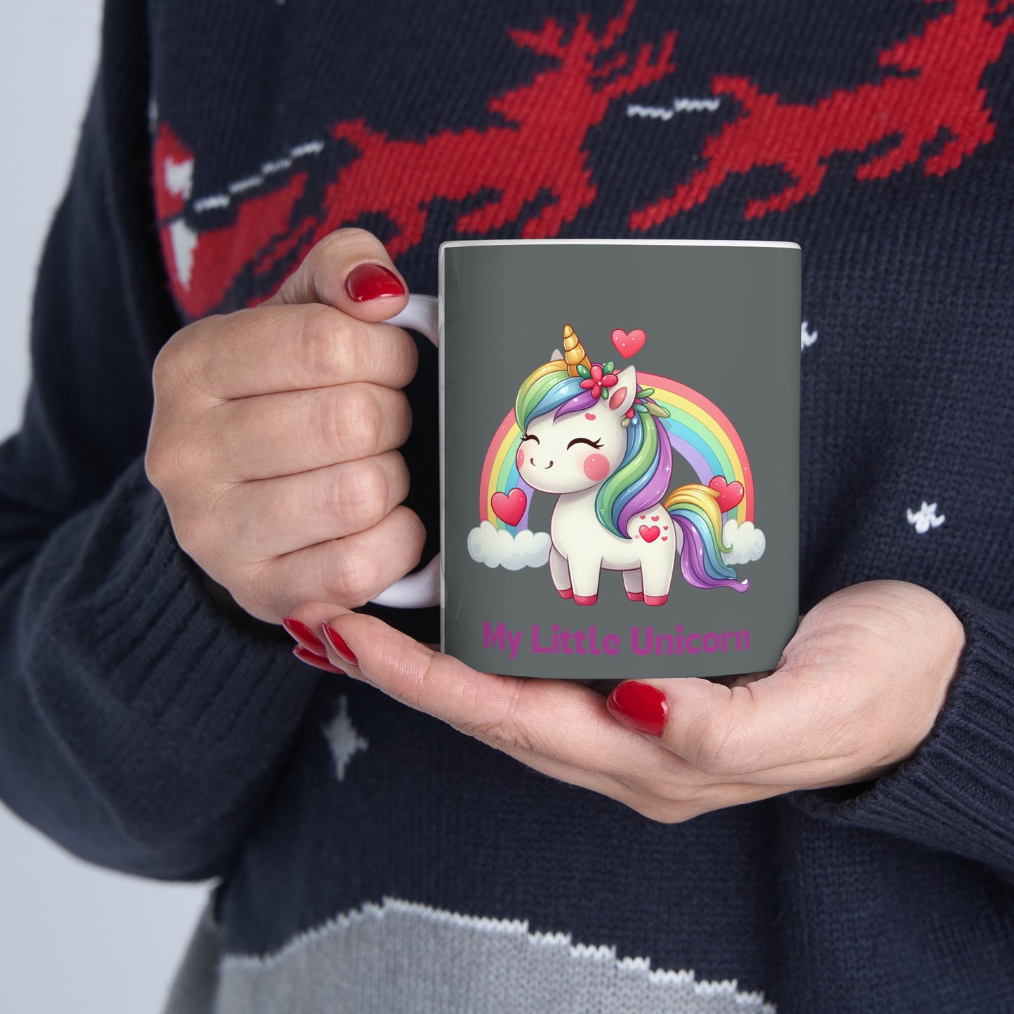 My Little Unicorn Rainbow Mug 11 Ounces Dark Grey