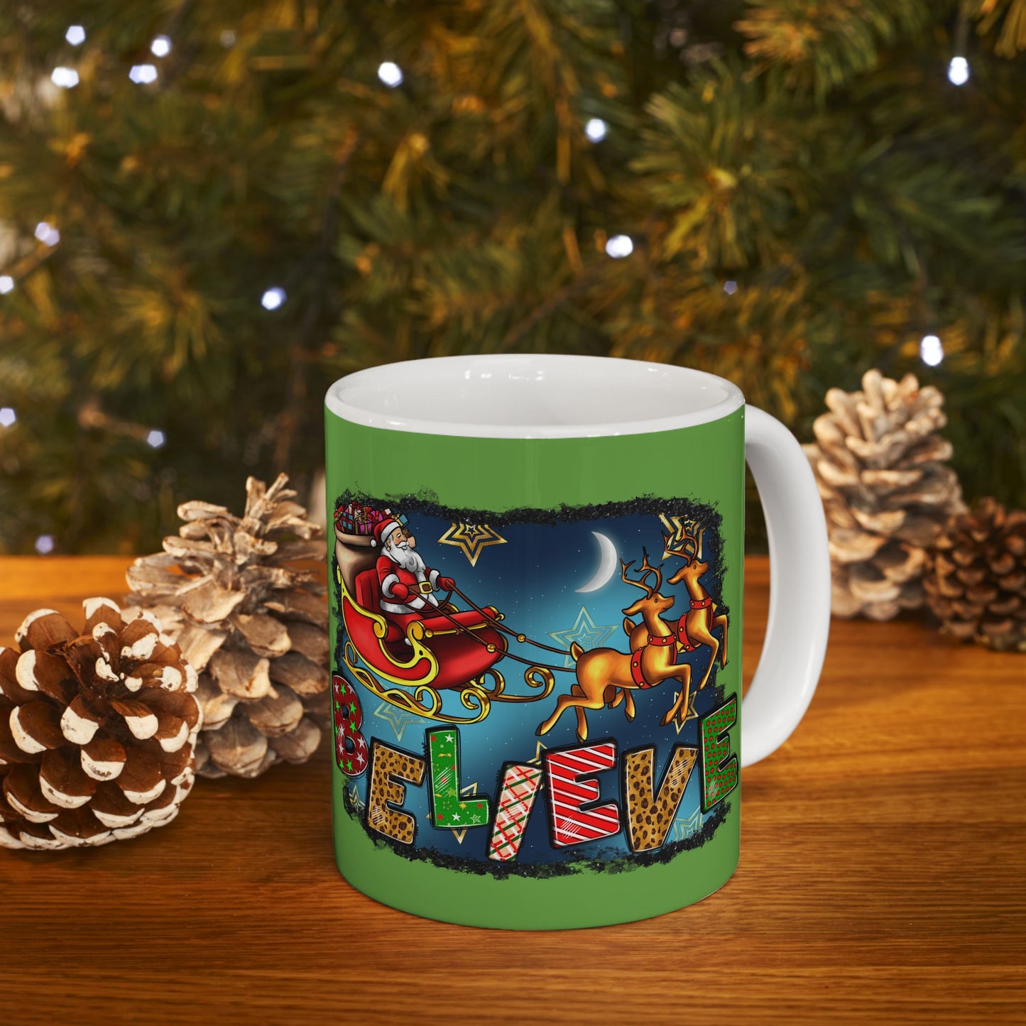 Merry Chritsmas Mug 11-15 Onces Green