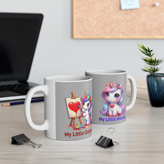 My Little Unicorn Heart Mug 11 Ounces Light Grey