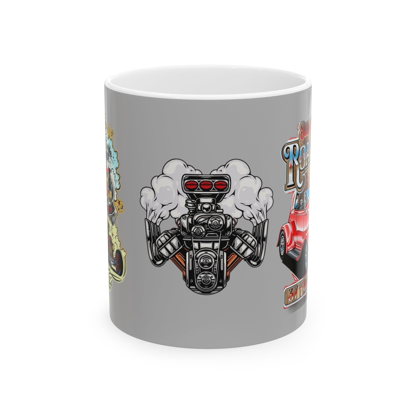 Roadsters Engine Mug 11 Ounces Light Grey