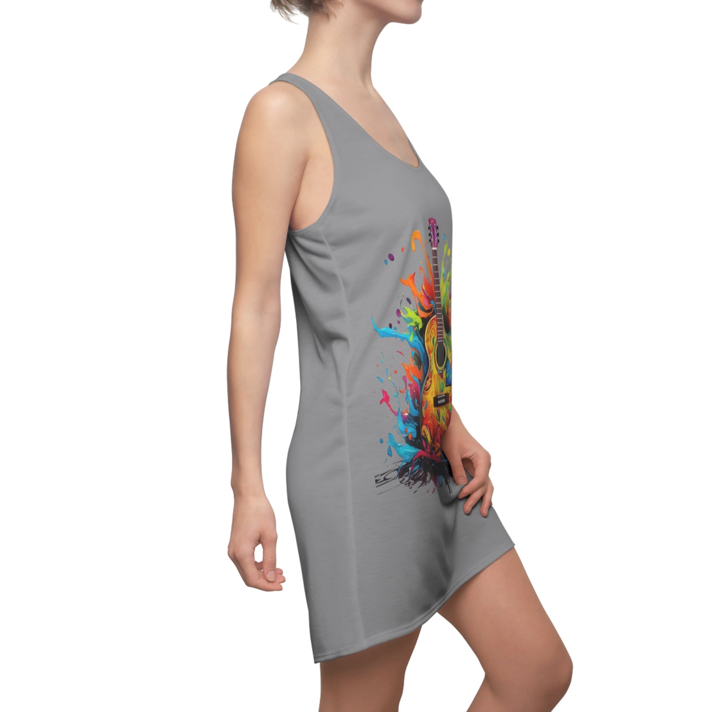 Guitar Women's Cut and Sew Racerback Dress Grey