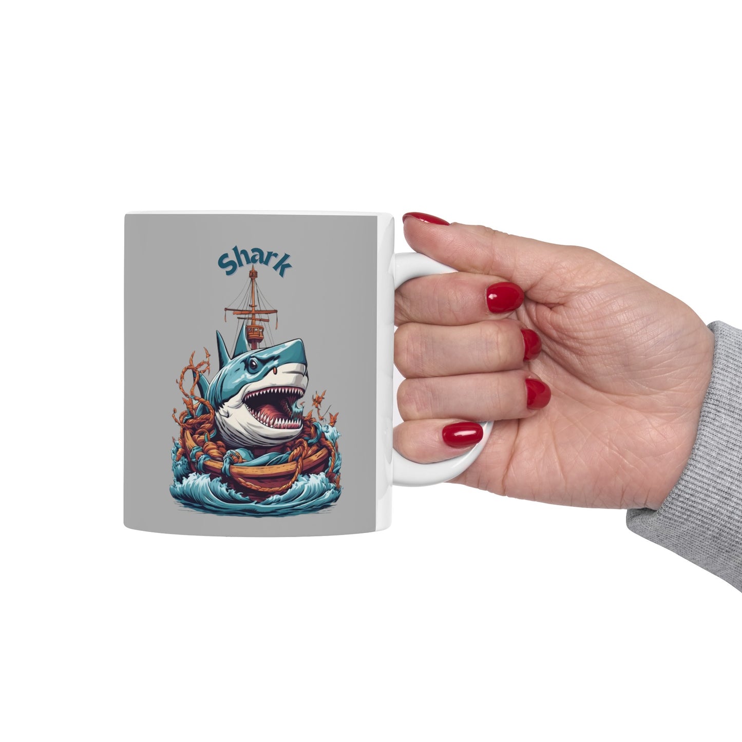 Shark Mug 11 Ounces Light Grey