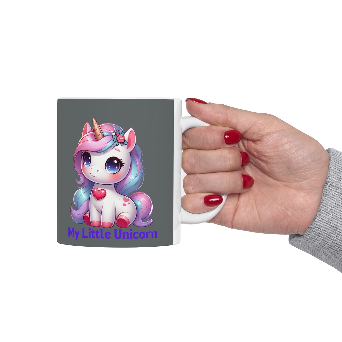 My Little Unicorn Heart Mug 11 Ounces Dark Grey