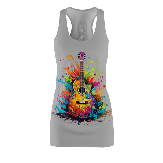 Guitar Women's Cut and Sew Racerback Dress Light Grey