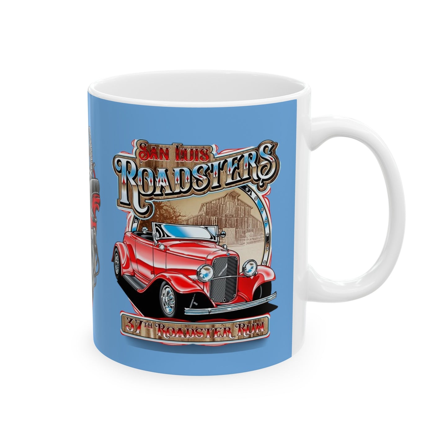 Roadsters Heart Engine Mug 11 Ounces Light Blue