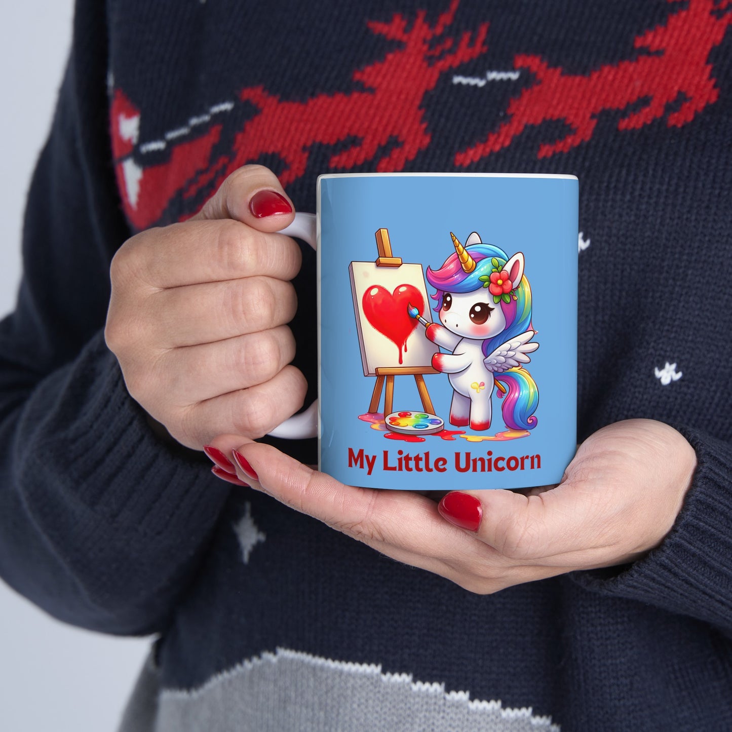 My Little Unicorn Heart Mug 11 Ounces Light Blue