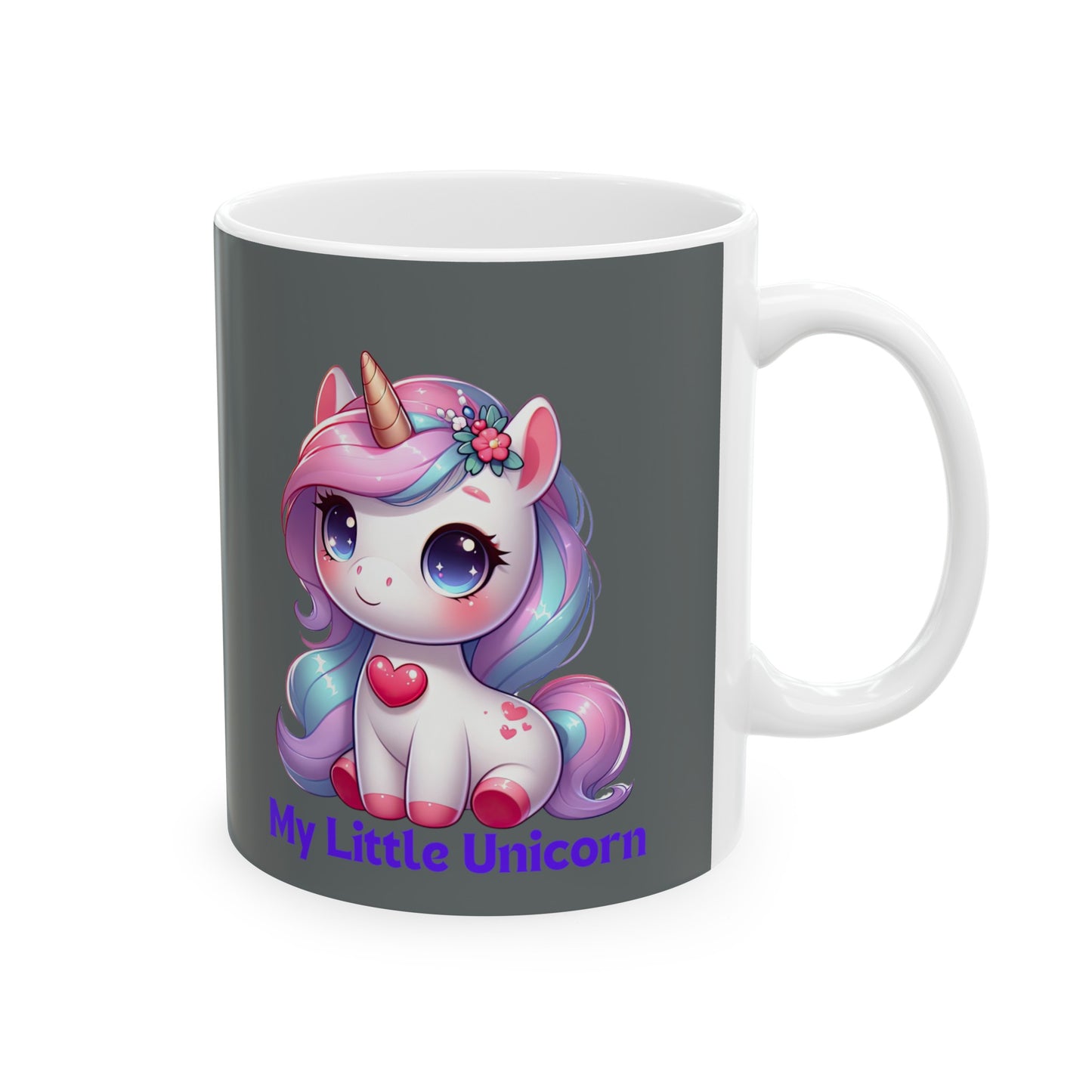 My Little Unicorn Heart Mug 11 Ounces Dark Grey