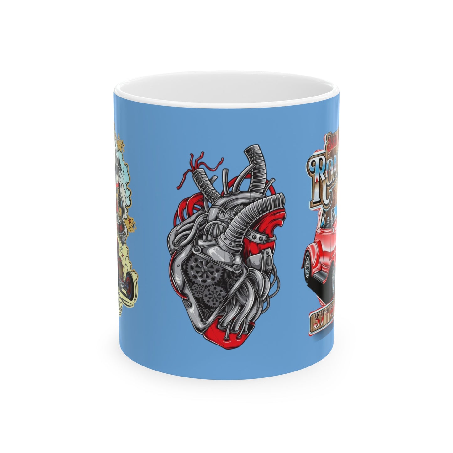 Roadsters Heart Engine Mug 11 Ounces Light Blue