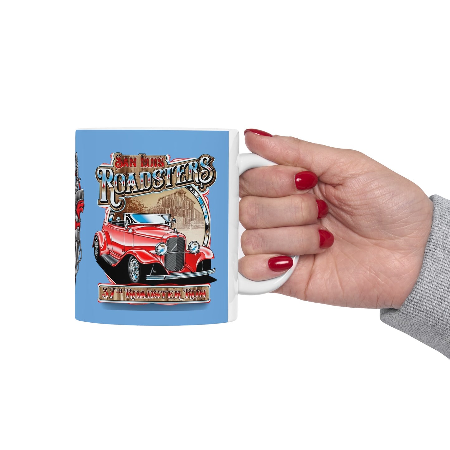 Roadsters Heart Engine Mug 11 Ounces Light Blue