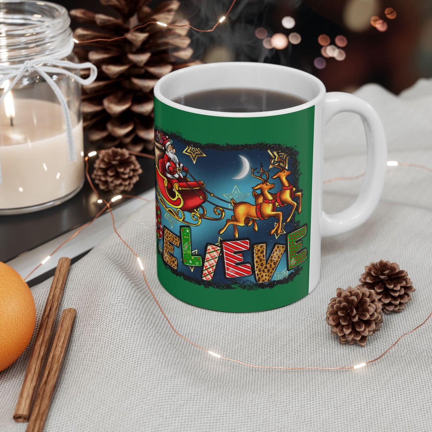 Merry Chritsmas Mug 11-15 Onces Dark Green