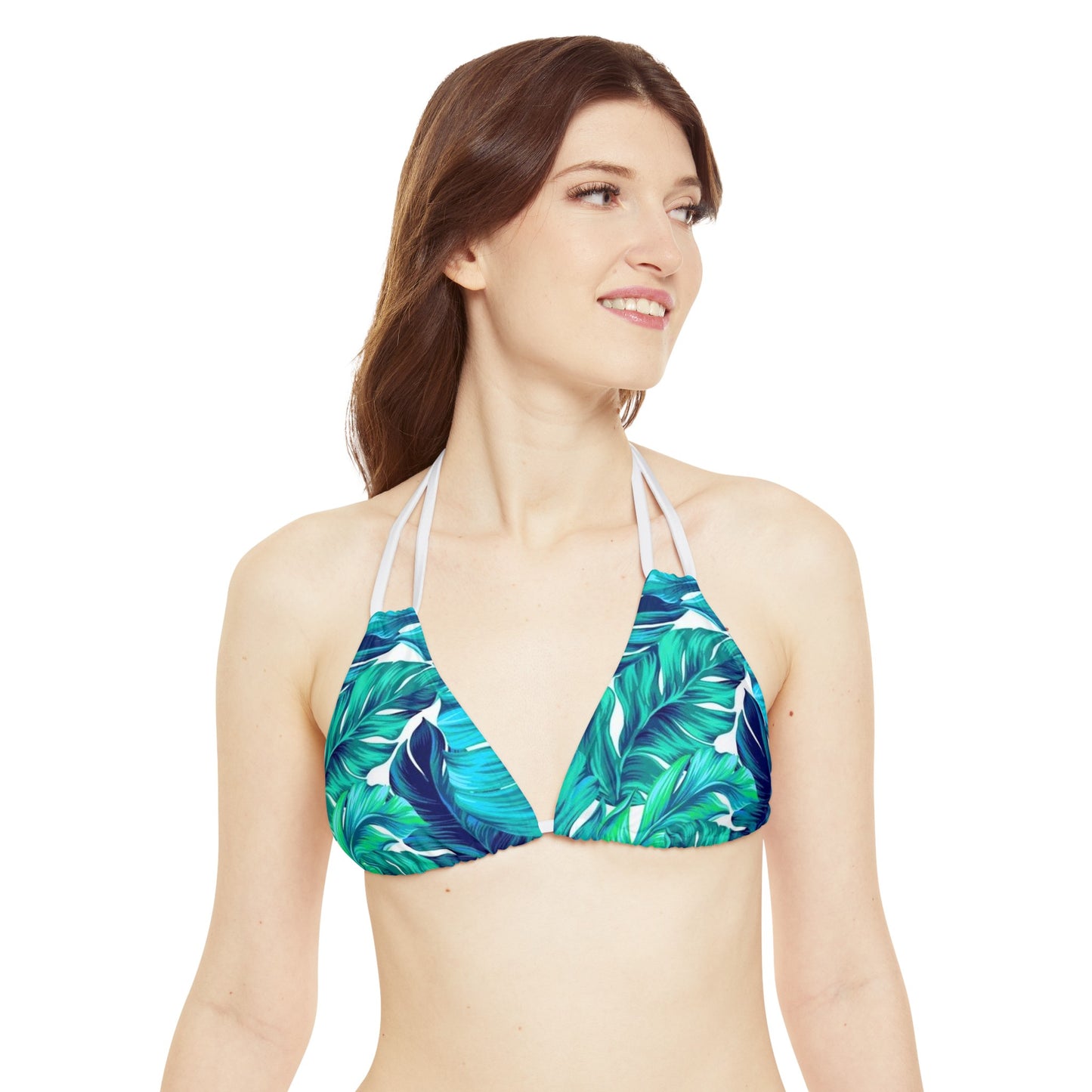 Leaves Strappy Bikini Set Aquamarine