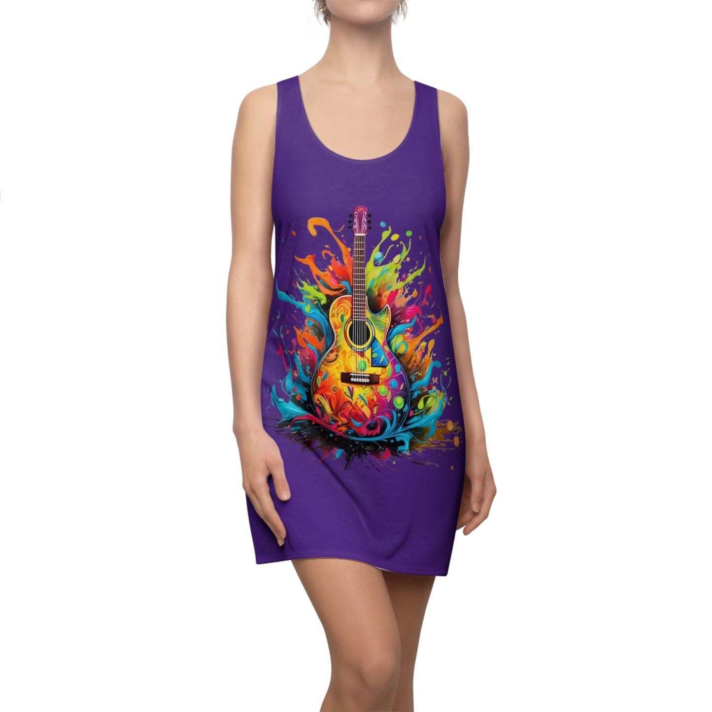 Guitar Women's Cut and Sew Racerback Dress Dark Purple