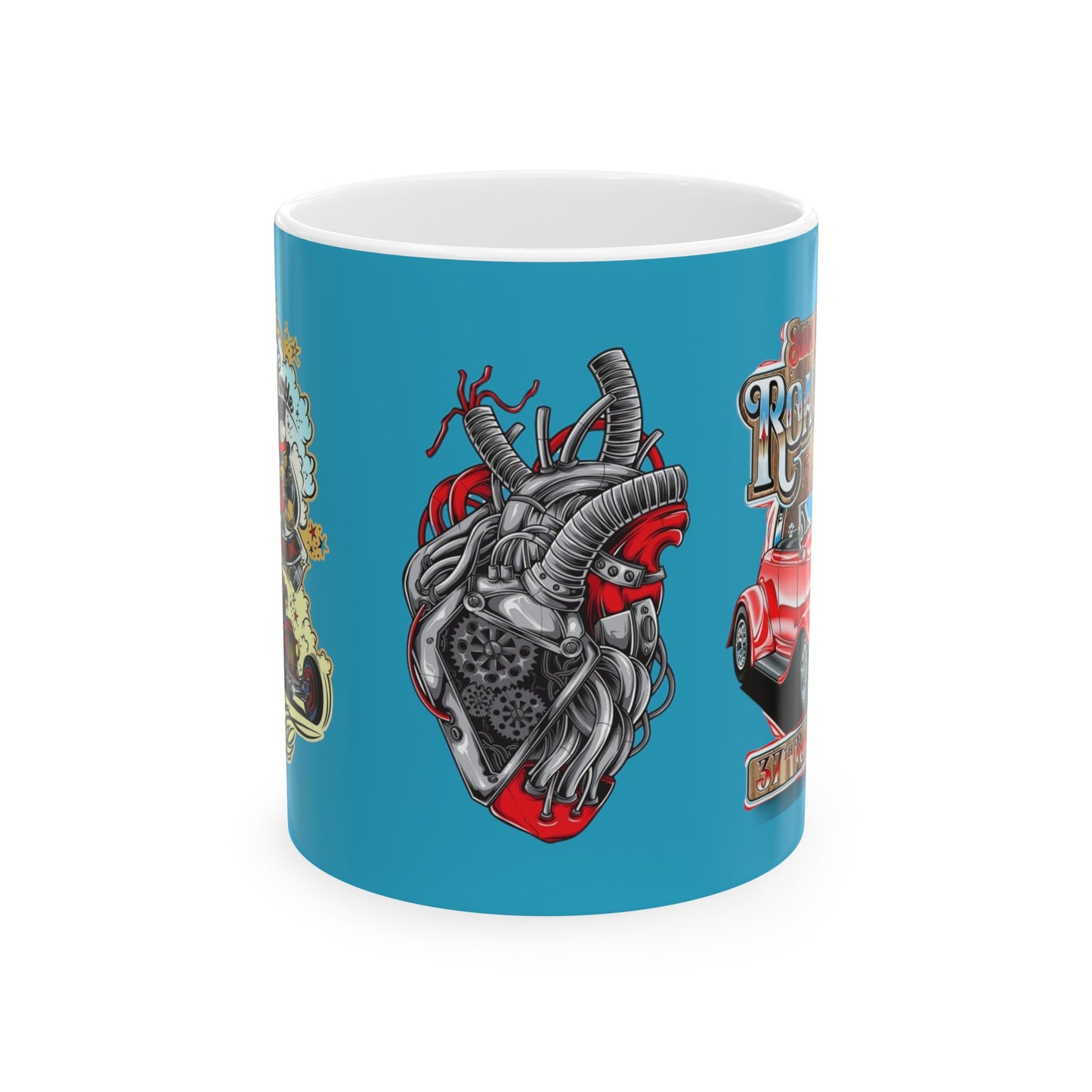 Roadsters Heart Engine Mug 11 Ounces Turquoise