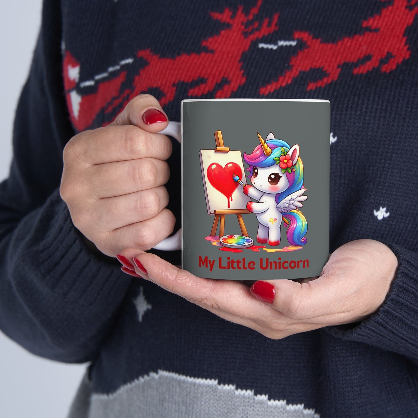 My Little Unicorn Heart Mug 11 Ounces Dark Grey